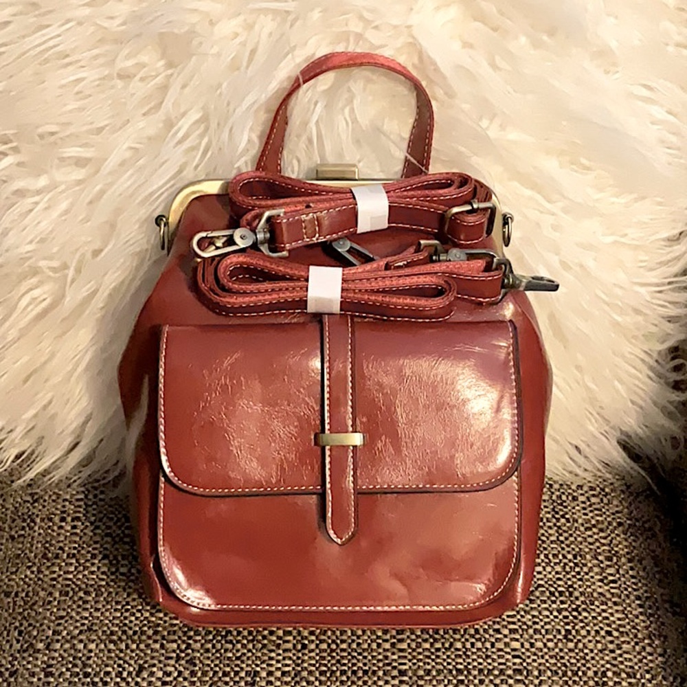 Brown 100% Leather Backpack, Walasa, Structured Design NWT